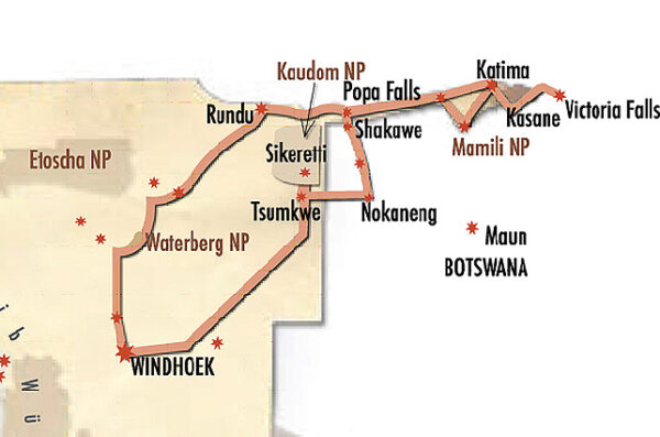 Namibia Buschmannland Zelt Karte